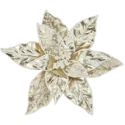 Clearance Christmas Forever POINSETTIA HEAD CHAMPAGNE 11″ METALLIC W/ CLIP