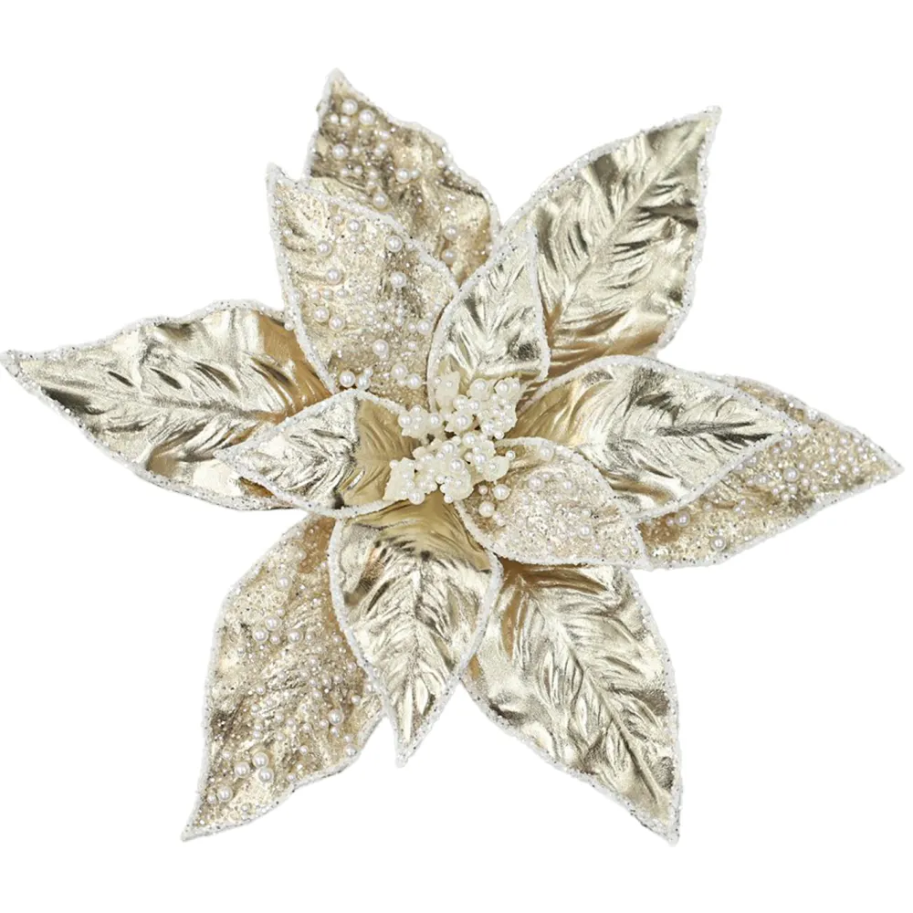 Clearance Christmas Forever POINSETTIA HEAD CHAMPAGNE 11″ METALLIC W/ CLIP