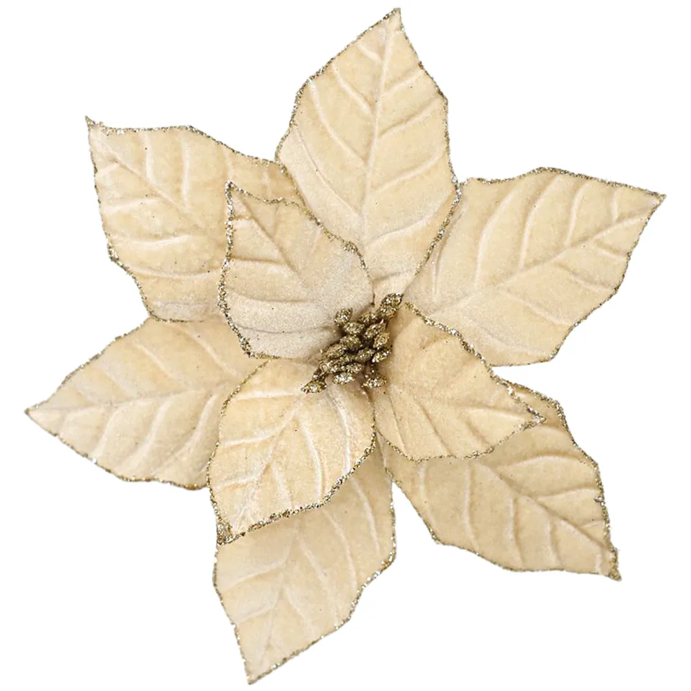 Sale Christmas Forever POINSETTIA HEAD CHAMPAGNE 9.5″ VELVET W/ CLIP