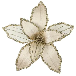 Outlet Christmas Forever POINSETTIA HEAD CHAMPAGNE 9″ VELVET SHEER W/ CLIP