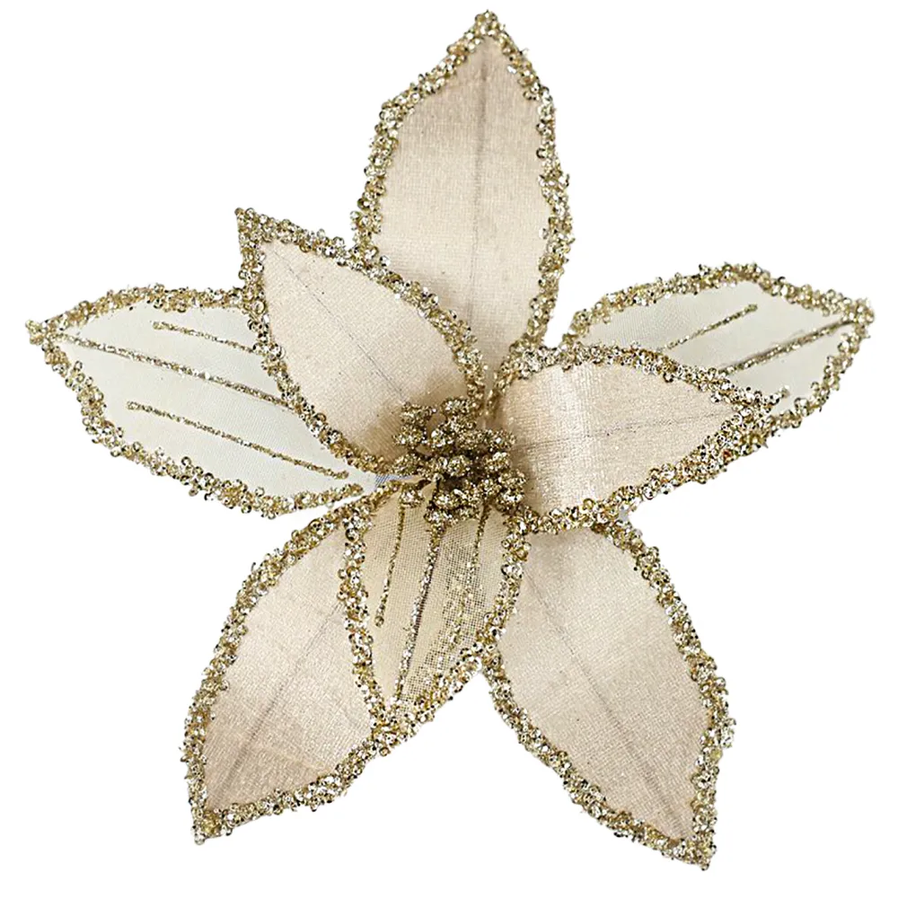 Outlet Christmas Forever POINSETTIA HEAD CHAMPAGNE 9″ VELVET SHEER W/ CLIP