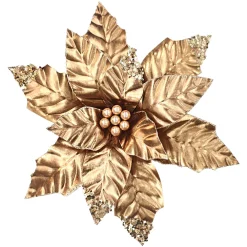 Clearance Christmas Forever POINSETTIA HEAD COPPER BROWN 12″ LEATHER METALLIC W/ CLIP