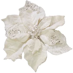 Clearance Christmas Forever POINSETTIA HEAD CREAM 10″ CARDED W/ GLITTER & CLIP