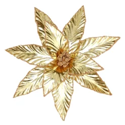 Hot Christmas Forever POINSETTIA HEAD GOLD 12″ METALLIC W/GLTR & CLIP