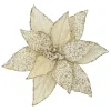 Best Christmas Forever POINSETTIA HEAD GOLD 11.5″ METALLIC ICED W/ CLIP