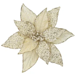 Best Christmas Forever POINSETTIA HEAD GOLD 11.5″ METALLIC ICED W/ CLIP