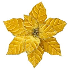 Clearance Christmas Forever POINSETTIA HEAD GOLD 9.5″ VELVET W/ CLIP