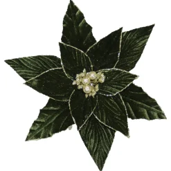 Clearance Christmas Forever POINSETTIA HEAD GREEN DARK /CHAMPAGNE 11.5″ W/ CLIP