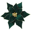 Best Christmas Forever POINSETTIA HEAD GREEN /EMERALD 12″ VELVET W/GOLD GLITTER EDGE W/CLIP