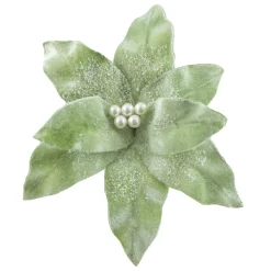 Clearance Christmas Forever POINSETTIA HEAD GREEN /MINT 10″ FROSTED W/CLIP