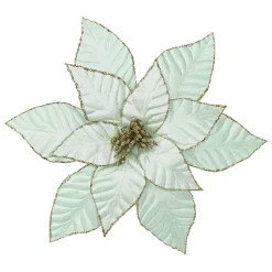 Sale Christmas Forever POINSETTIA HEAD GREEN MINT 12″ VELVET W/ CH GLITTER & CLIP