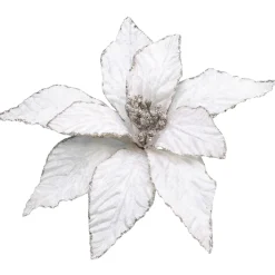 Hot Christmas Forever POINSETTIA HEAD IVORY / BEIGE 10″ VELVET W/GLITTER EDGE & CLIP
