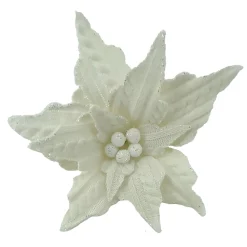 Clearance Christmas Forever POINSETTIA HEAD IVORY 7.5″ KNITTED FABRIC W/CLIP