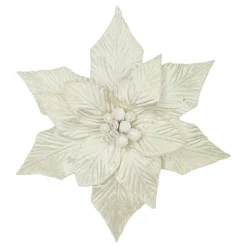 Clearance Christmas Forever POINSETTIA HEAD IVORY /WHITE 12″ VELVET W/ CLIP