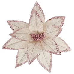 Hot Christmas Forever POINSETTIA HEAD PINK 12″ METALLIC/ GLITTER W/ CLIP