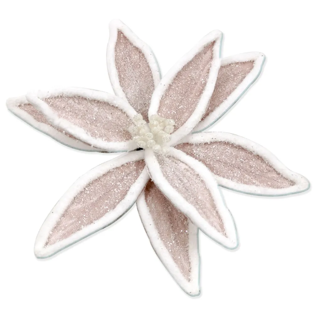 Sale Christmas Forever POINSETTIA HEAD PINK 8.5″ VELVET W/WHITE TRIM & CLIP