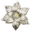 Clearance Christmas Forever POINSETTIA HEAD PLATINUM 12″ W/ WHITE POLLEN W/ CLIP