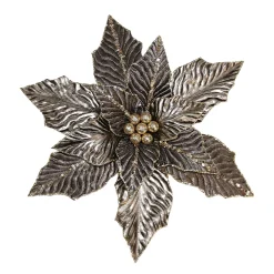 Best Christmas Forever POINSETTIA HEAD PLATINUM 11.5″ METALLIC W/ GOLD GLITTER