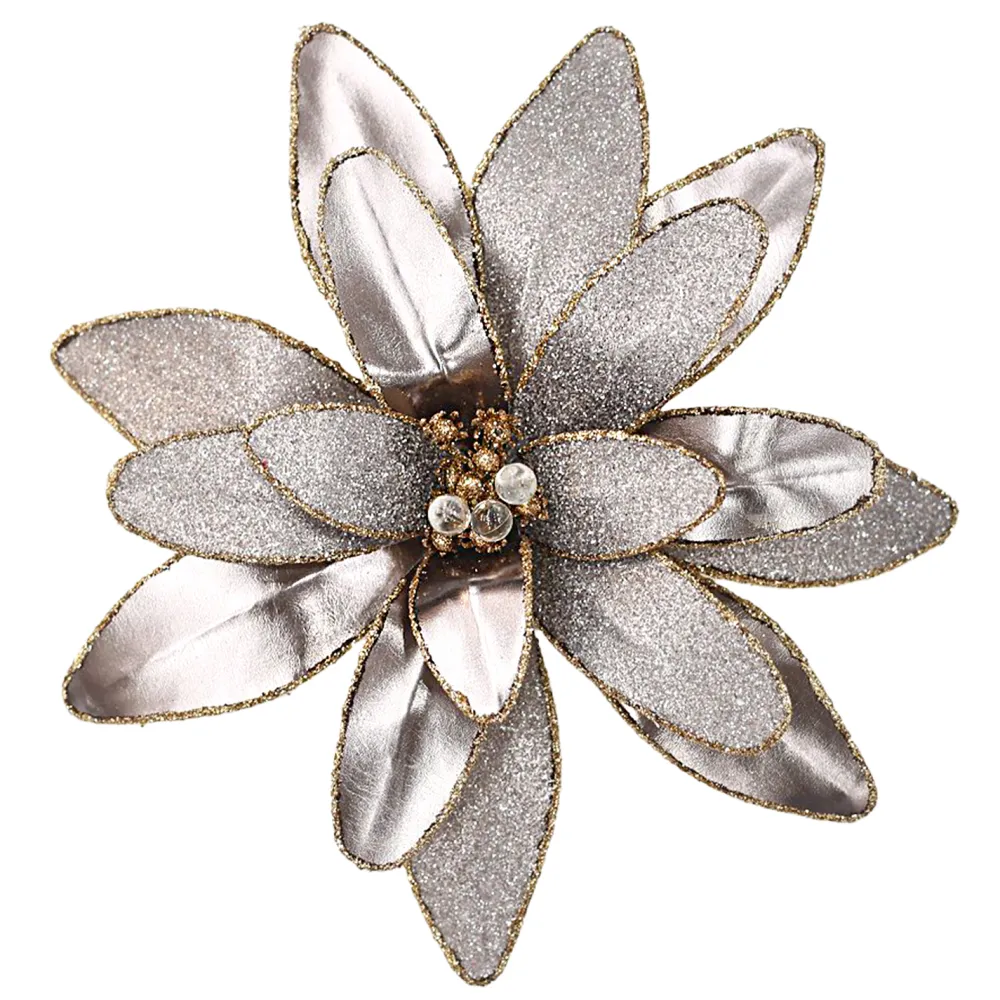 Christmas Forever POINSETTIA HEAD PLATINUM COPPER 11″ METALLIC W/ CLIP