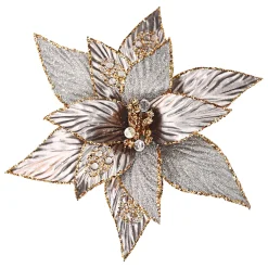Outlet Christmas Forever POINSETTIA HEAD PLATINUM COPPER 11.5″ METALLIC W/ CLIP