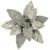 Christmas Forever POINSETTIA HEAD PLATINUM GRAY 12.5″ LEATHER CH GLITTER W/ CLIP