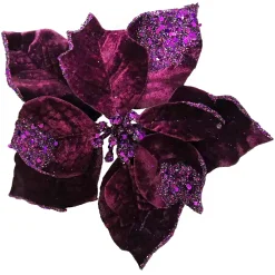 Clearance Christmas Forever POINSETTIA HEAD PURPLE 9″ GLITTER CARDED W/ CLIP