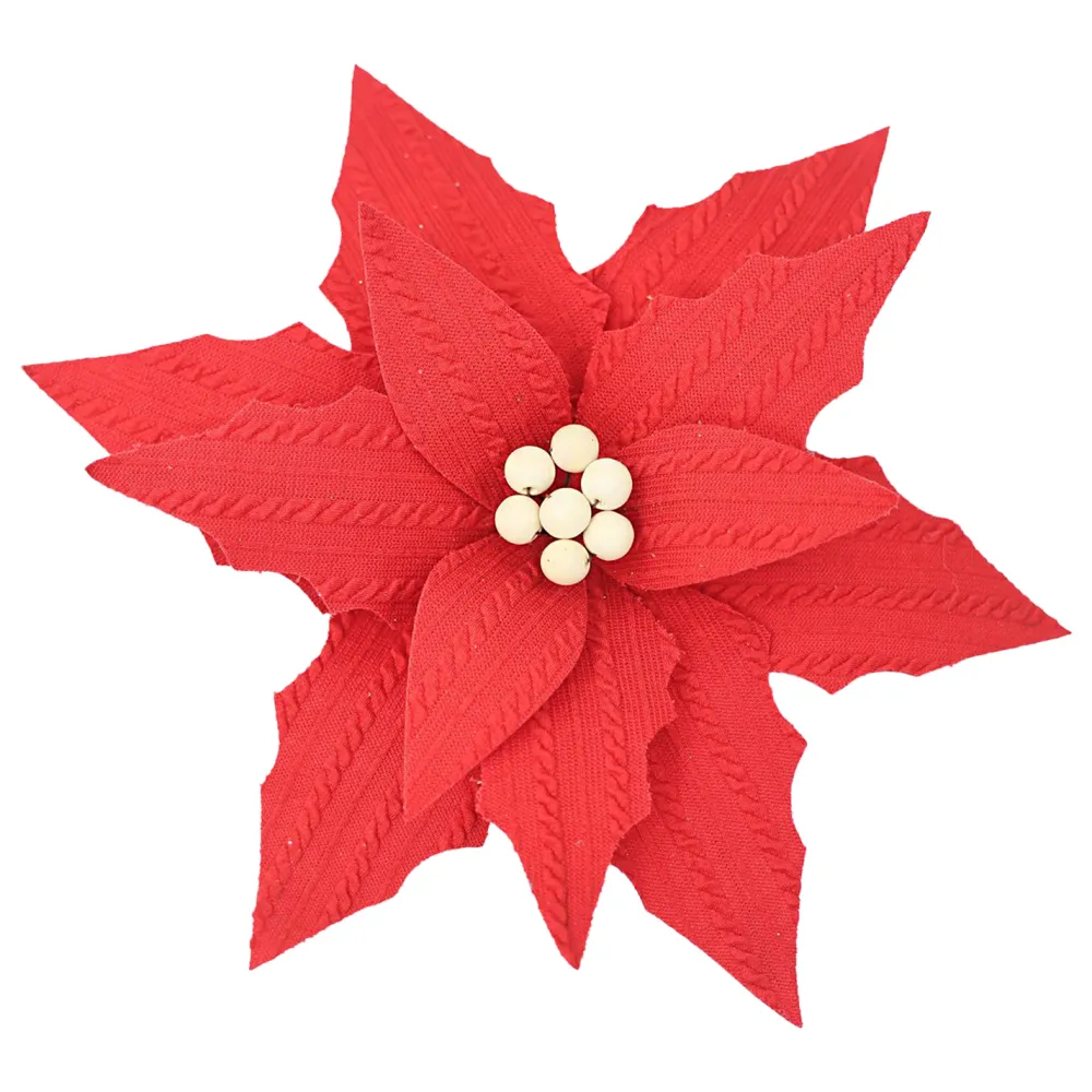 Clearance Christmas Forever POINSETTIA HEAD RED 12″ FABRIC W/ CLIP