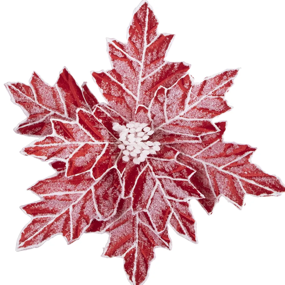 Best Christmas Forever POINSETTIA HEAD RED 12″ FROSTED W/ POINTY EDGES