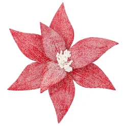 Clearance Christmas Forever POINSETTIA HEAD RED 11.5″ FROSTED WOOL W/ CLIP