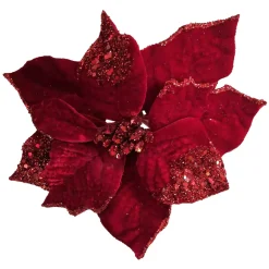 Hot Christmas Forever POINSETTIA HEAD RED 9″ GLITTER CARDED W/ CLIP
