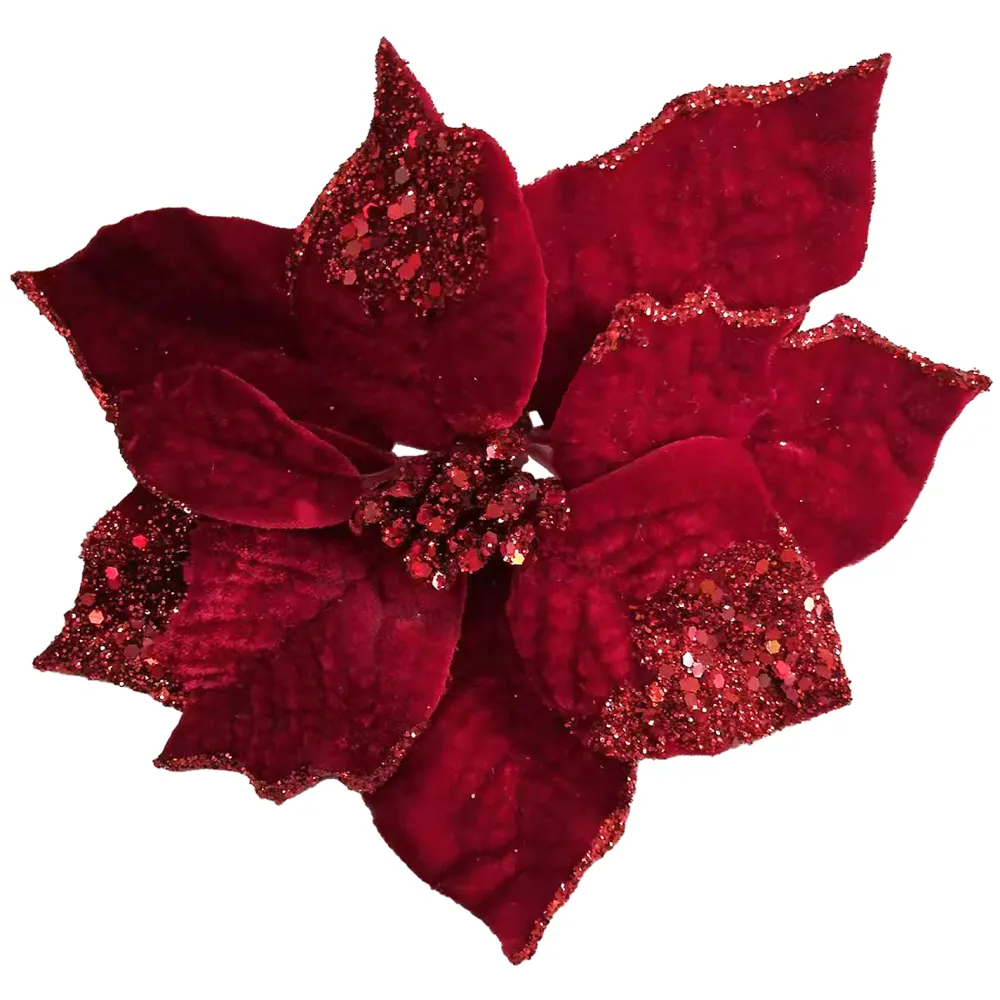 Hot Christmas Forever POINSETTIA HEAD RED 9″ GLITTER CARDED W/ CLIP