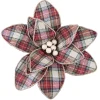Outlet Christmas Forever POINSETTIA HEAD RED / GRN/ BEIGE 11″ PLAID W/ WOODEN BEADS & CLIP