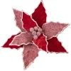 Outlet Christmas Forever POINSETTIA HEAD RED 11″ VELVET W/ FROSTED PETALS & CLIP