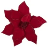 Christmas Forever POINSETTIA HEAD RED 11″ VELVET W/ GLITTER BORDER & CLIP