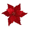Best Christmas Forever POINSETTIA HEAD RED 14″ VELVET WGLITTER & CLIP
