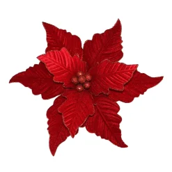 Best Christmas Forever POINSETTIA HEAD RED 14″ VELVET WGLITTER & CLIP