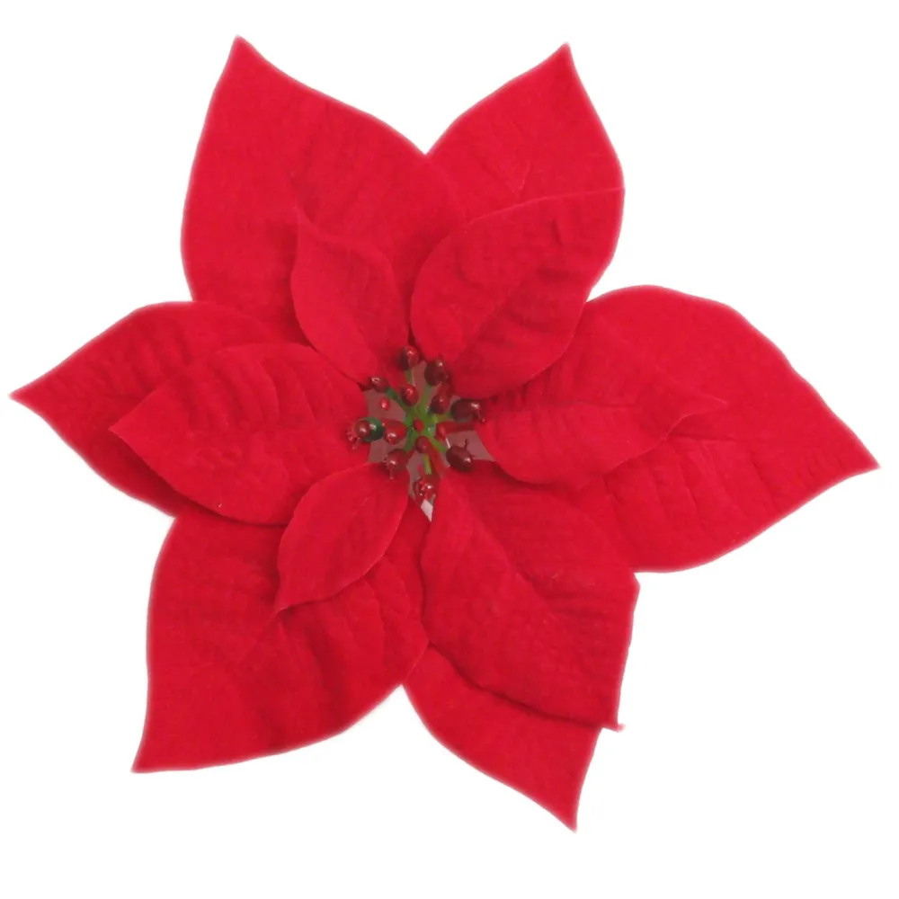 Hot Christmas Forever POINSETTIA HEAD RED 9″ VELVET WITH CLIP