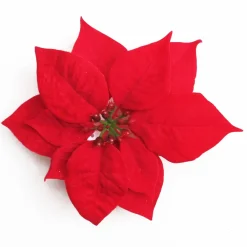 Hot Christmas Forever POINSETTIA HEAD RED 6.5″ VELVET WITH CLIP