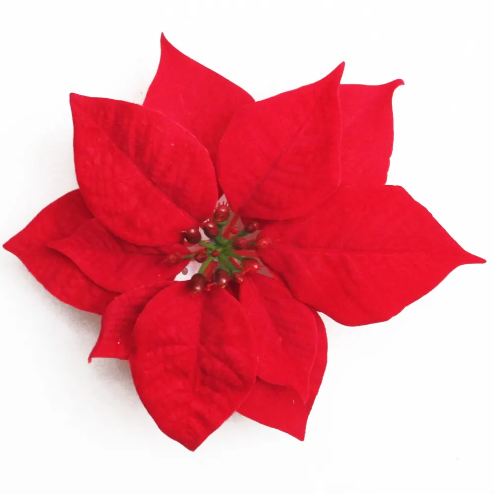 Hot Christmas Forever POINSETTIA HEAD RED 6.5″ VELVET WITH CLIP