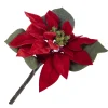 Hot Christmas Forever POINSETTIA HEAD RED 9.5″ W/ GREEN LEAVES W/PICK