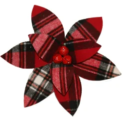 Outlet Christmas Forever POINSETTIA HEAD RED /BLACK/WHITE 12.5 PLAID W/BELLS W/CLIP