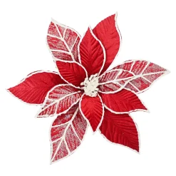 Clearance Christmas Forever POINSETTIA HEAD RED /WHITE 11.5″ VELVET W/ CLIP