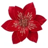 Online Christmas Forever POINSETTIA HEAD RED-DARK 11.5″ VELVET W/GOLD SEQUINS W/ CLIP