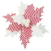 Christmas Forever POINSETTIA HEAD RED/WHITE 10″ VELVET STRIPES W/ CLIP
