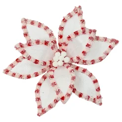 Best Christmas Forever POINSETTIA HEAD RED/WHITE 12.5″ VELVET W/ CLIP