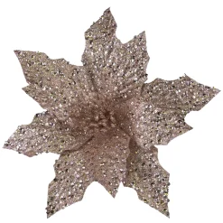 Clearance Christmas Forever POINSETTIA HEAD ROSE GOLD 11″ W/ HEAVY GLITTER & SEQUINS W/ CLIP