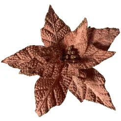 Clearance Christmas Forever POINSETTIA HEAD ROSE GOLD 7.5″ VELVET W/ GLITTER EDGE & CLIP