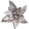 Hot Christmas Forever POINSETTIA HEAD SILVER 10″ EMBOSSED VELVET W/SEQUIN TIPS & CLIP