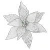 Online Christmas Forever POINSETTIA HEAD SILVER 11.5″ METALLIC ICED W/ CLIP
