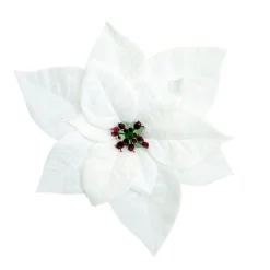 New Christmas Forever POINSETTIA HEAD WHITE 9″ VELVET WITH CLIP